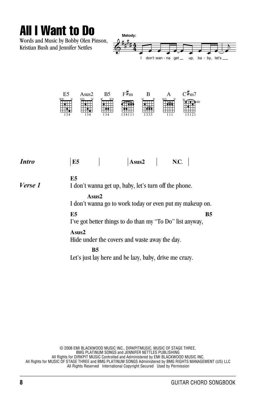 Sugarland All I Want To Do sheet music notes and chords. Download Printable PDF.