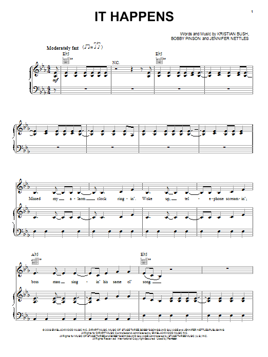 Learn to play Sugarland It Happens sheet music for Piano, Vocal & Guitar Chords (Right-Hand Melody) in minutes. Price: 7.8900$ Sugarland It Happens sheet music notes and chords arranged for Piano, Vocal & Guitar Chords (Right-Hand Melody)