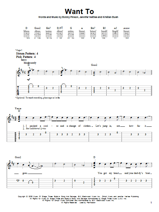 Sugarland Want To sheet music notes and chords. Download Printable PDF.