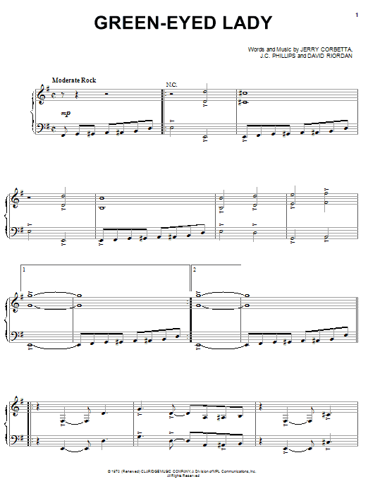 Sugarloaf Green-Eyed Lady sheet music notes and chords arranged for Guitar Chords/Lyrics