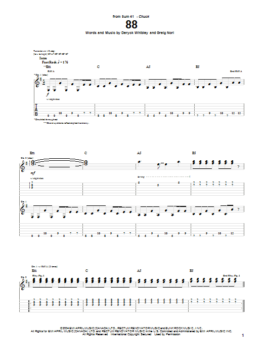 Learn to play Sum 41 88 sheet music for Guitar Tab in minutes. Price: 7.8900$ Sum 41 88 sheet music notes and chords arranged for Guitar Tab