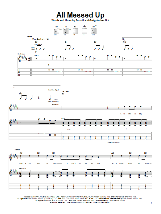Learn to play Sum 41 All Messed Up sheet music for Guitar Tab in minutes. Price: 7.8900$ Sum 41 All Messed Up sheet music notes and chords arranged for Guitar Tab