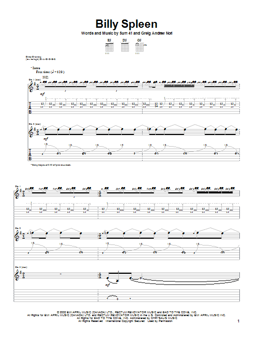 Learn to play Sum 41 Billy Spleen sheet music for Guitar Tab in minutes. Price: 7.8900$ Sum 41 Billy Spleen sheet music notes and chords arranged for Guitar Tab