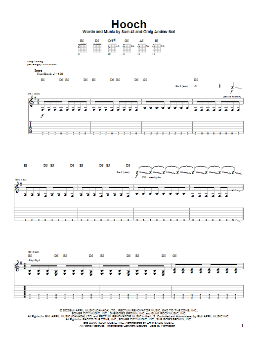 Learn to play Sum 41 Hooch sheet music for Guitar Tab in minutes. Price: 7.8900$ Sum 41 Hooch sheet music notes and chords arranged for Guitar Tab