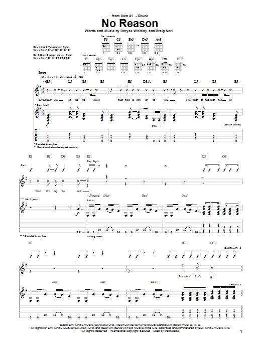 Learn to play Sum 41 No Reason sheet music for Guitar Tab in minutes. Price: 7.8900$ Sum 41 No Reason sheet music notes and chords arranged for Guitar Tab