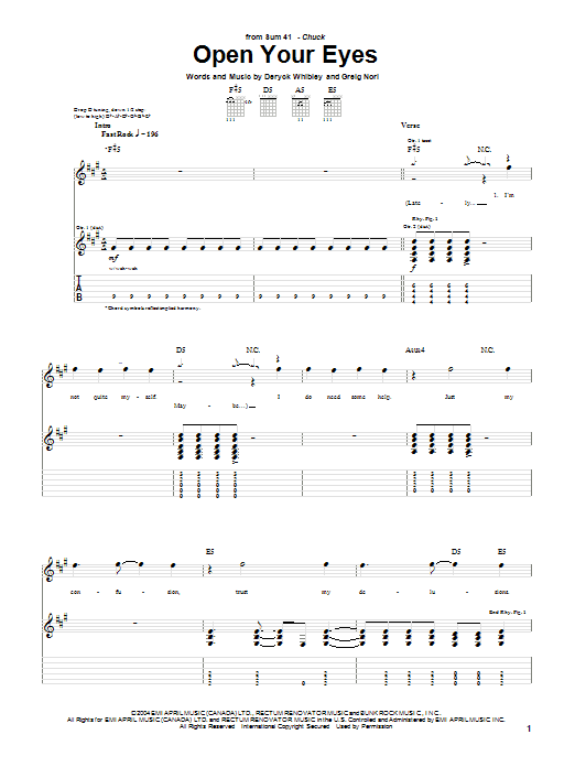 Learn to play Sum 41 Open Your Eyes sheet music for Guitar Tab in minutes. Price: 7.8900$ Sum 41 Open Your Eyes sheet music notes and chords arranged for Guitar Tab