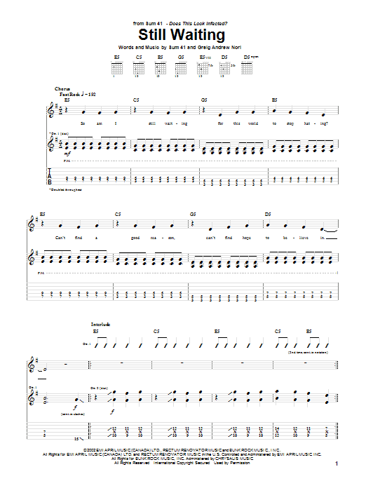 Sum 41 Still Waiting sheet music notes and chords. Download Printable PDF.