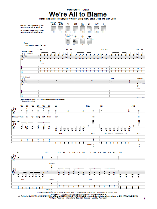 Learn to play Sum 41 We're All To Blame sheet music for Guitar Tab in minutes. Price: 7.8900$ Sum 41 We're All To Blame sheet music notes and chords arranged for Guitar Tab