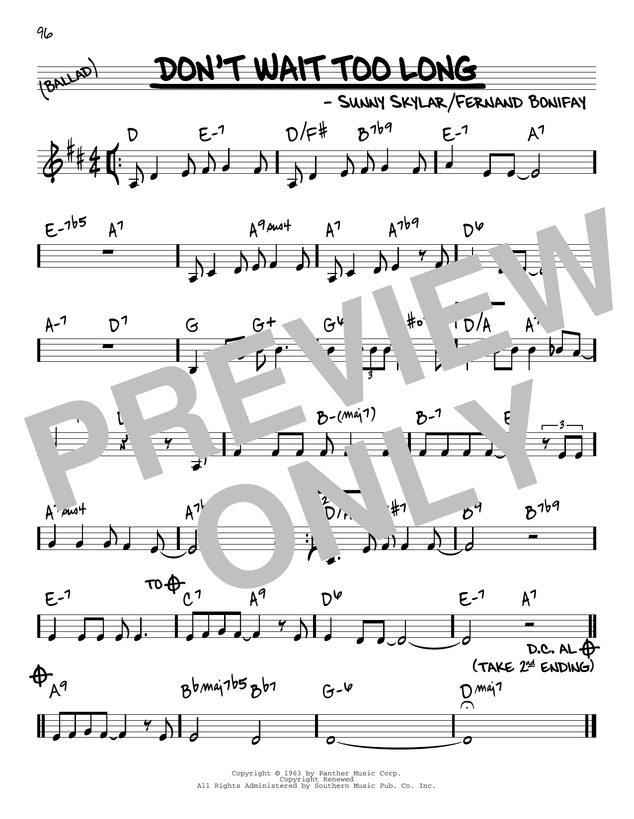 Learn to play Sunny Skylar Don't Wait Too Long sheet music for Real Book – Melody & Chords in minutes. Price: 5.9900$ Sunny Skylar Don't Wait Too Long sheet music notes and chords arranged for Real Book – Melody & Chords