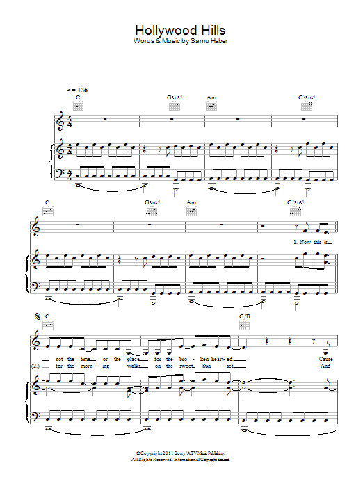 Sunrise Avenue Hollywood Hills sheet music notes and chords arranged for Piano & Vocal