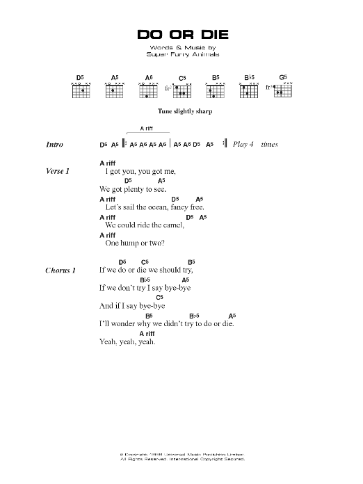 Super Furry Animals Do Or Die sheet music notes and chords arranged for Piano, Vocal & Guitar Chords