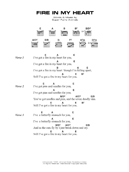 Super Furry Animals Fire In My Heart sheet music notes and chords. Download Printable PDF.