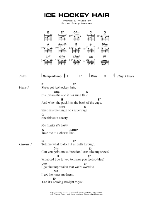 Super Furry Animals Ice Hockey Hair sheet music notes and chords. Download Printable PDF.