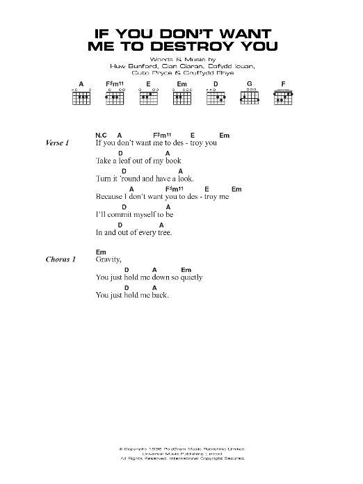 Super Furry Animals If You Don't Want Me To Destroy You sheet music notes and chords. Download Printable PDF.