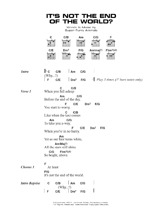 Super Furry Animals It's Not The End Of The World sheet music notes and chords. Download Printable PDF.