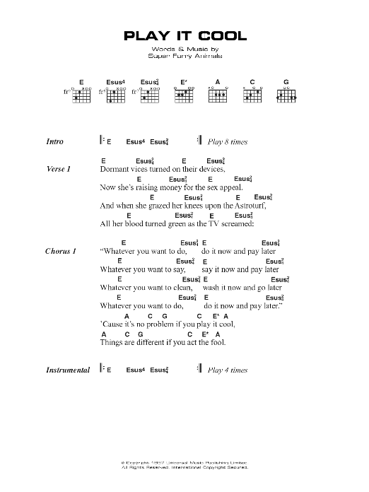 Super Furry Animals Play It Cool sheet music notes and chords. Download Printable PDF.