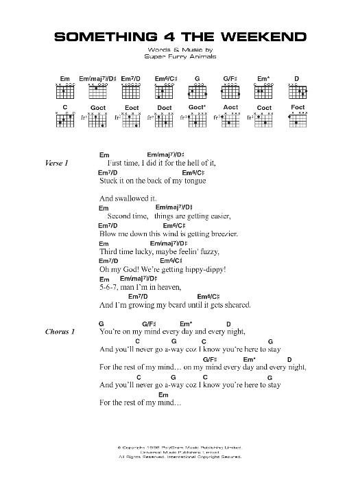 Super Furry Animals Something 4 The Weekend sheet music notes and chords. Download Printable PDF.