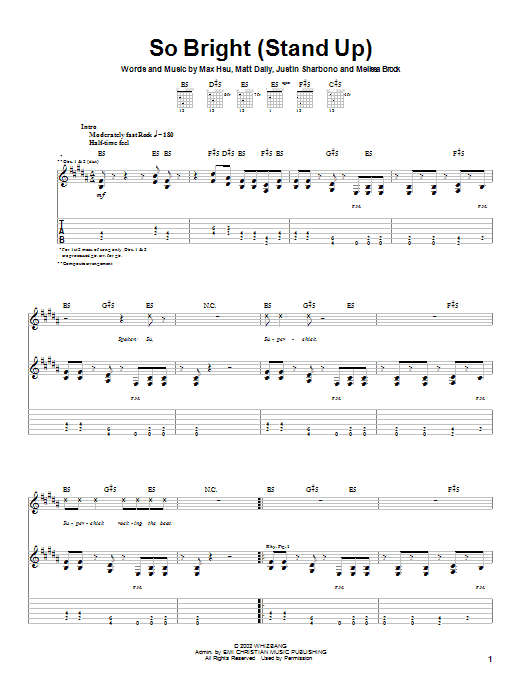 Superchick So Bright (Stand Up) sheet music notes and chords. Download Printable PDF.