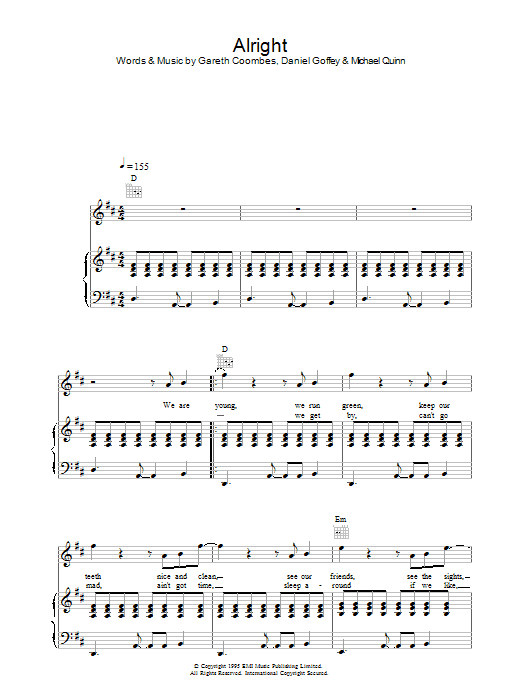 Supergrass Alright sheet music notes and chords. Download Printable PDF.