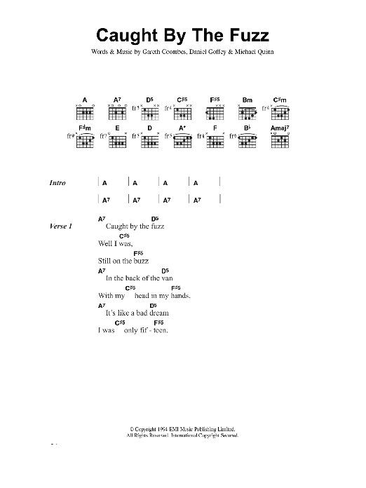 Supergrass Caught By The Fuzz sheet music notes and chords. Download Printable PDF.