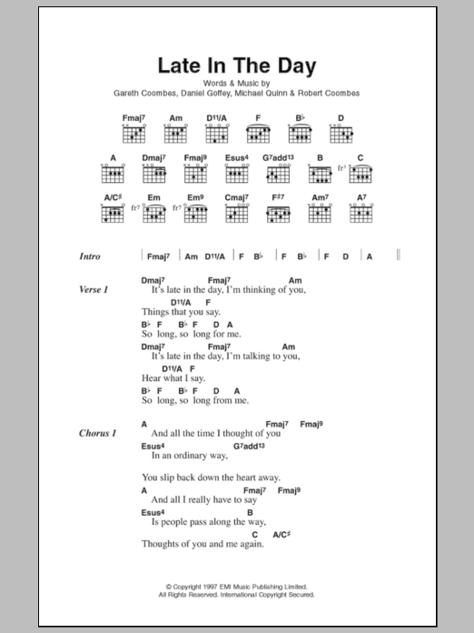 Supergrass Late In The Day sheet music notes and chords. Download Printable PDF.