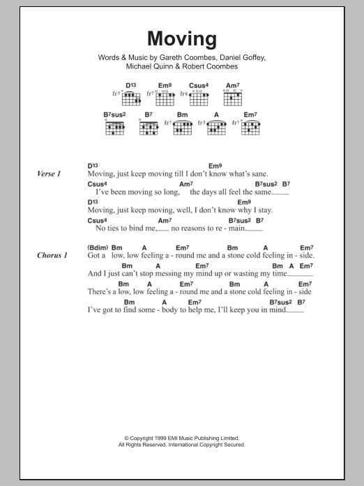 Supergrass Moving sheet music notes and chords. Download Printable PDF.