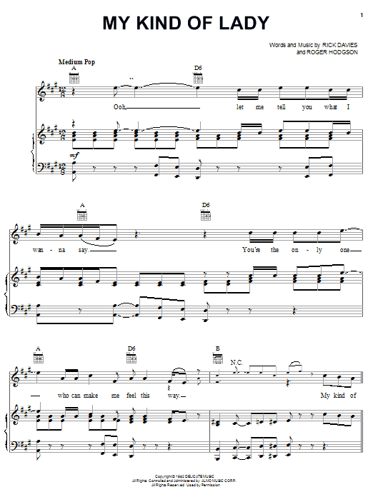 Learn to play Supertramp My Kind Of Lady sheet music for Piano, Vocal & Guitar Chords (Right-Hand Melody) in minutes. Price: 7.8900$ Supertramp My Kind Of Lady sheet music notes and chords arranged for Piano, Vocal & Guitar Chords (Right-Hand Melody)