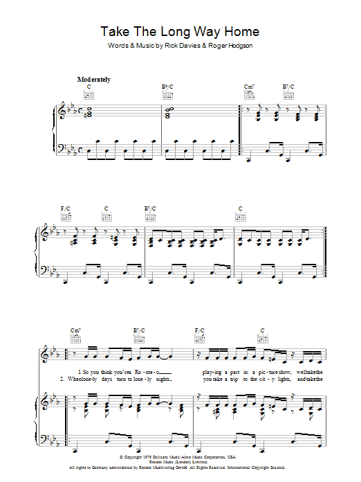 Supertramp Take The Long Way Home sheet music notes and chords. Download Printable PDF.