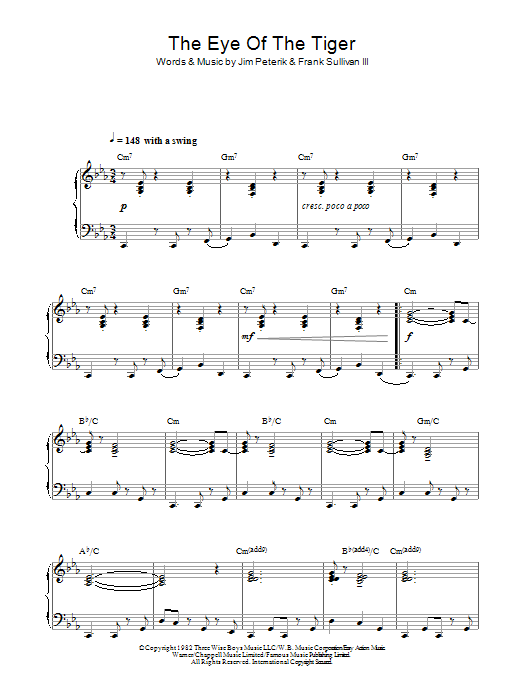 Survivor Eye Of The Tiger (jazz version) sheet music notes and chords arranged for Piano Solo