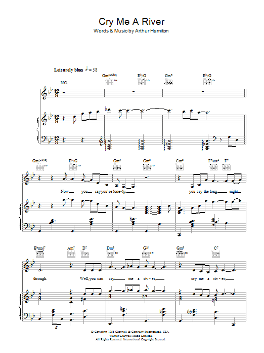 Learn to play Susan Boyle Cry Me A River sheet music for Piano, Vocal & Guitar Chords in minutes. Price: 7.8900$ Susan Boyle Cry Me A River sheet music notes and chords arranged for Piano, Vocal & Guitar Chords