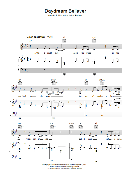 Learn to play Susan Boyle Daydream Believer sheet music for Piano, Vocal & Guitar Chords in minutes. Price: 7.8900$ Susan Boyle Daydream Believer sheet music notes and chords arranged for Piano, Vocal & Guitar Chords