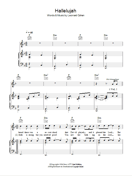 Susan Boyle Hallelujah sheet music notes and chords. Download Printable PDF.