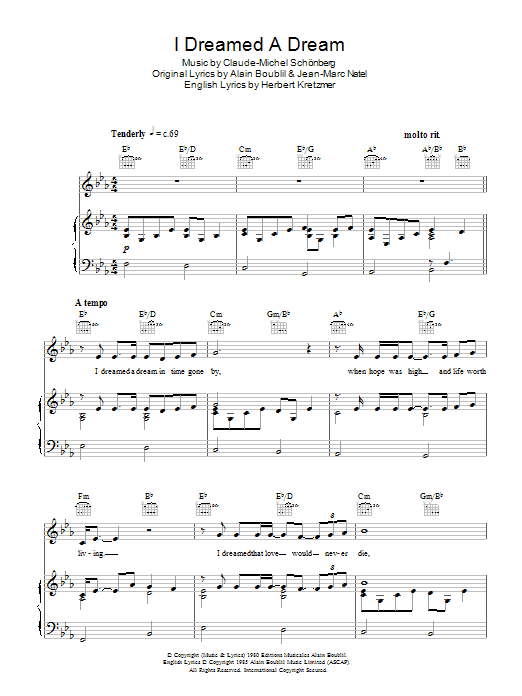 Susan Boyle I Dreamed A Dream sheet music notes and chords. Download Printable PDF.