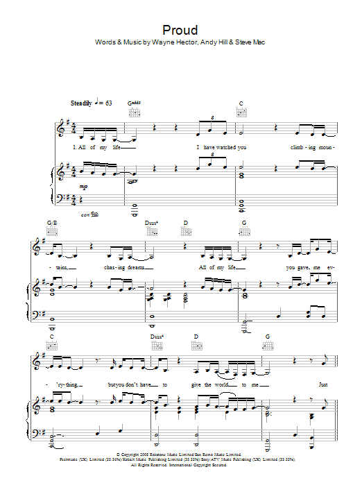 Learn to play Susan Boyle Proud sheet music for Piano, Vocal & Guitar Chords in minutes. Price: 7.8900$ Susan Boyle Proud sheet music notes and chords arranged for Piano, Vocal & Guitar Chords
