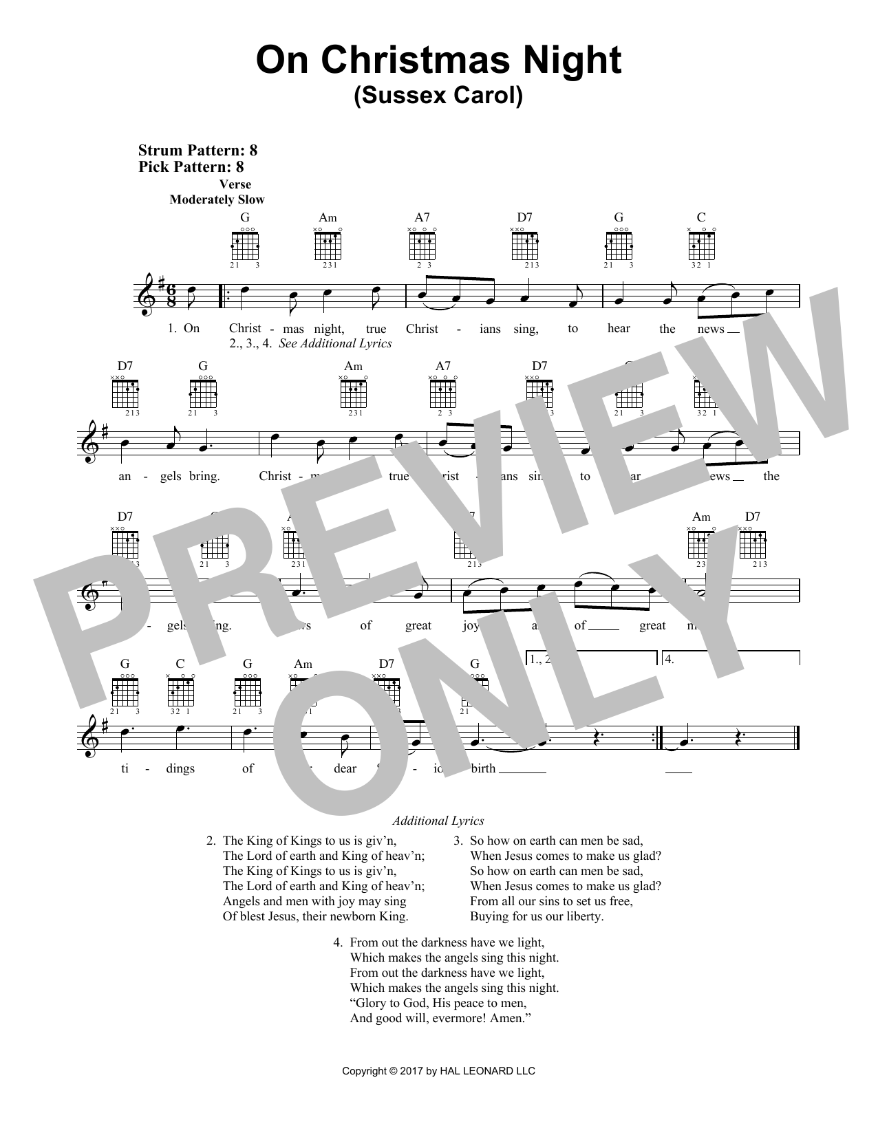 Traditional Carol On Christmas Night sheet music notes and chords. Download Printable PDF.