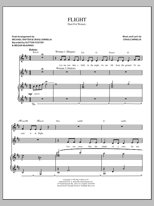 Craig Carnelia Flight sheet music notes and chords. Download Printable PDF.