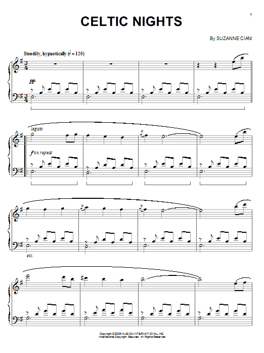 Learn to play Suzanne Ciani Celtic Nights sheet music for Piano Solo in minutes. Price: 7.8900$ Suzanne Ciani Celtic Nights sheet music notes and chords arranged for Piano Solo