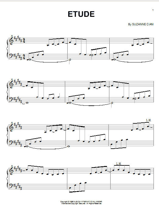 Learn to play Suzanne Ciani Etude sheet music for Piano Solo in minutes. Price: 7.8900$ Suzanne Ciani Etude sheet music notes and chords arranged for Piano Solo