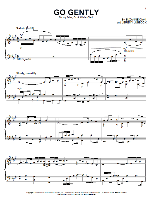 Learn to play Suzanne Ciani Go Gently sheet music for Piano Solo in minutes. Price: 7.8900$ Suzanne Ciani Go Gently sheet music notes and chords arranged for Piano Solo