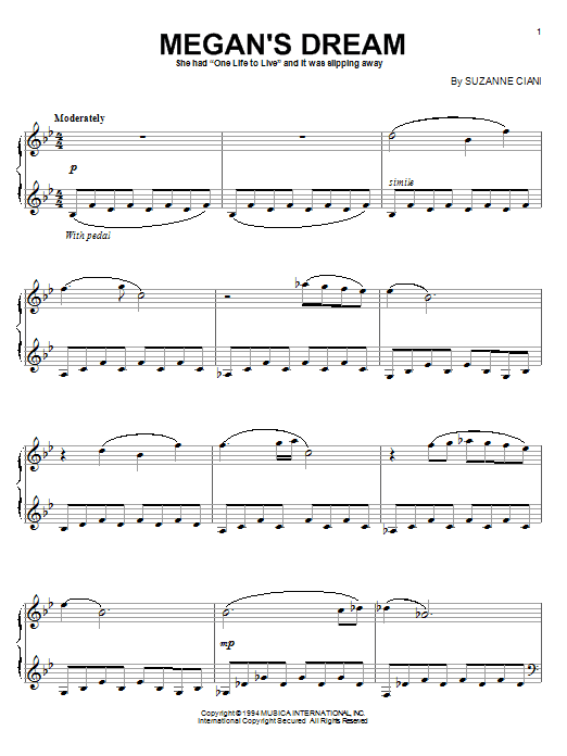 Learn to play Suzanne Ciani Megan's Dream sheet music for Piano Solo in minutes. Price: 7.8900$ Suzanne Ciani Megan's Dream sheet music notes and chords arranged for Piano Solo
