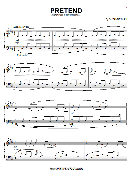 Learn to play Suzanne Ciani Pretend sheet music for Piano Solo in minutes. Price: 7.8900$ Suzanne Ciani Pretend sheet music notes and chords arranged for Piano Solo