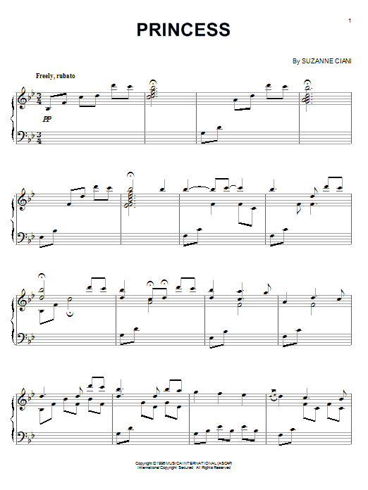 Suzanne Ciani Princess sheet music notes and chords. Download Printable PDF.