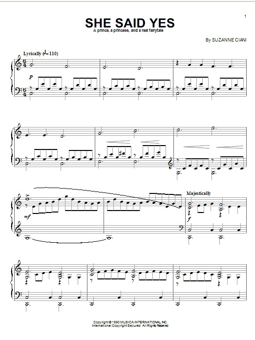 Suzanne Ciani She Said Yes sheet music notes and chords arranged for Piano Solo