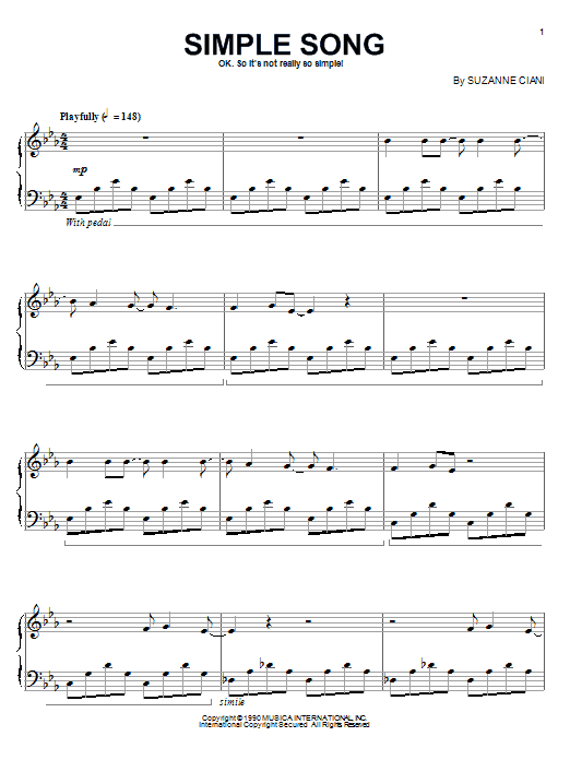 Learn to play Suzanne Ciani Simple Song sheet music for Piano Solo in minutes. Price: 7.8900$ Suzanne Ciani Simple Song sheet music notes and chords arranged for Piano Solo
