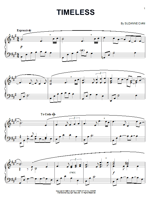Learn to play Suzanne Ciani Timeless sheet music for Piano Solo in minutes. Price: 7.8900$ Suzanne Ciani Timeless sheet music notes and chords arranged for Piano Solo