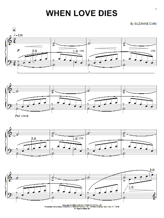 Learn to play Suzanne Ciani When Love Dies sheet music for Piano Solo in minutes. Price: 7.8900$ Suzanne Ciani When Love Dies sheet music notes and chords arranged for Piano Solo