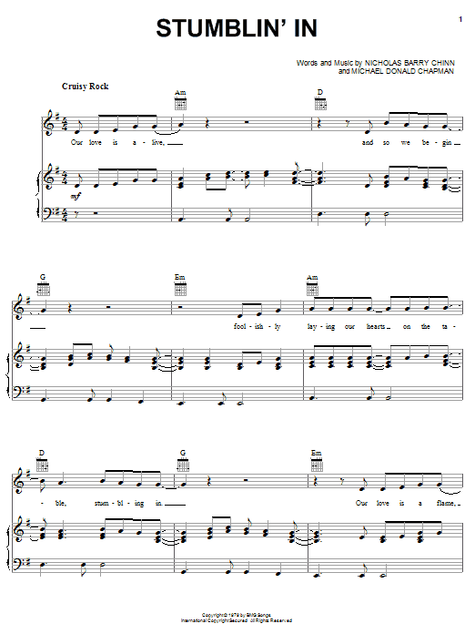 Suzi Quatro Stumblin' In sheet music notes and chords arranged for Piano, Vocal & Guitar Chords (Right-Hand Melody)