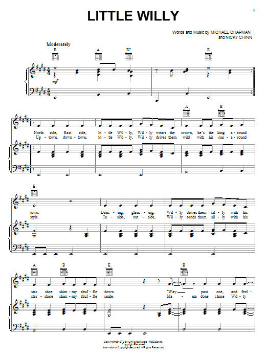 Learn to play Sweet Little Willy sheet music for Piano, Vocal & Guitar Chords (Right-Hand Melody) in minutes. Price: 7.8900$ Sweet Little Willy sheet music notes and chords arranged for Piano, Vocal & Guitar Chords (Right-Hand Melody)