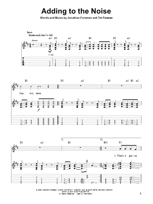 Switchfoot Adding To The Noise sheet music notes and chords. Download Printable PDF.