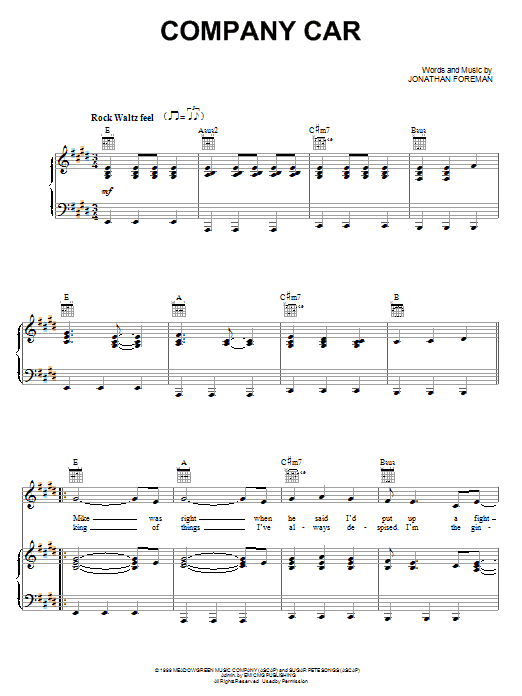 Learn to play Switchfoot Company Car sheet music for Piano, Vocal & Guitar Chords (Right-Hand Melody) in minutes. Price: 7.8900$ Switchfoot Company Car sheet music notes and chords arranged for Piano, Vocal & Guitar Chords (Right-Hand Melody)